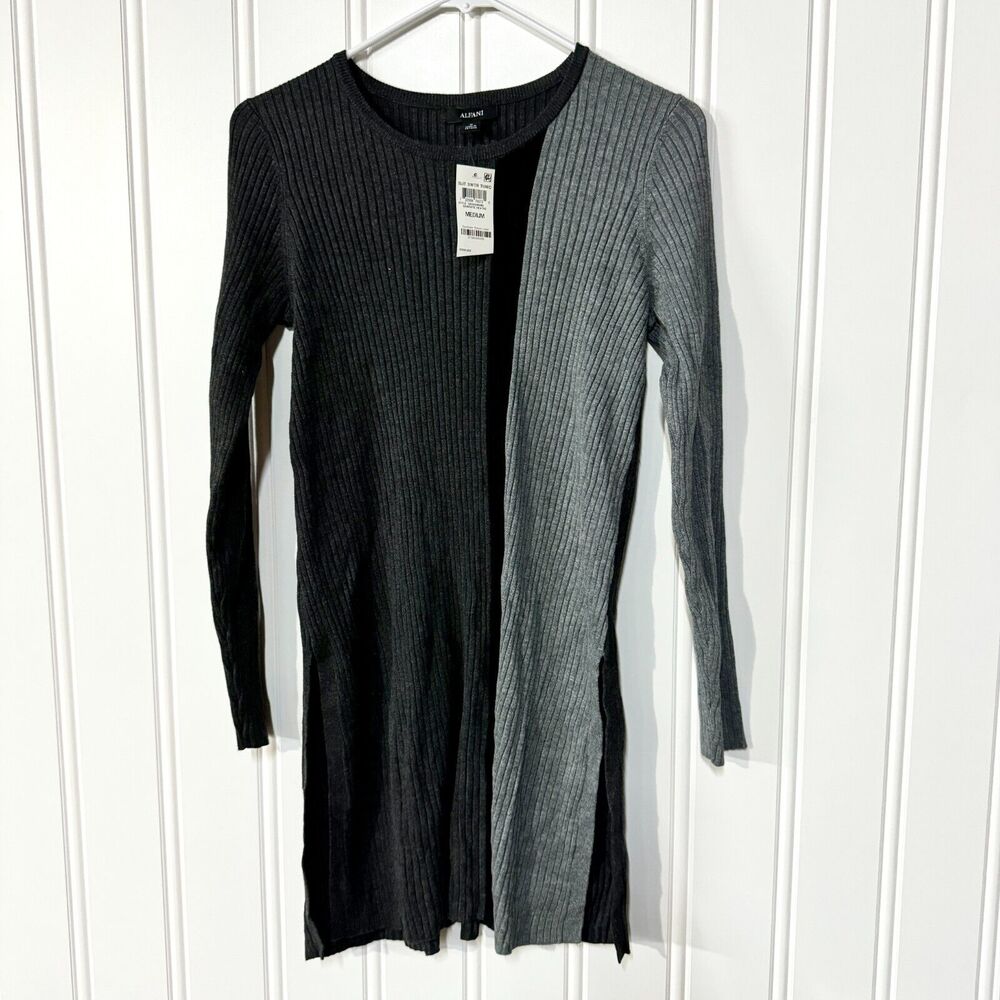 Alfani Dress Women Size M Black & Grey‎ Long Sleeve Crewneck Sweater Colorblock